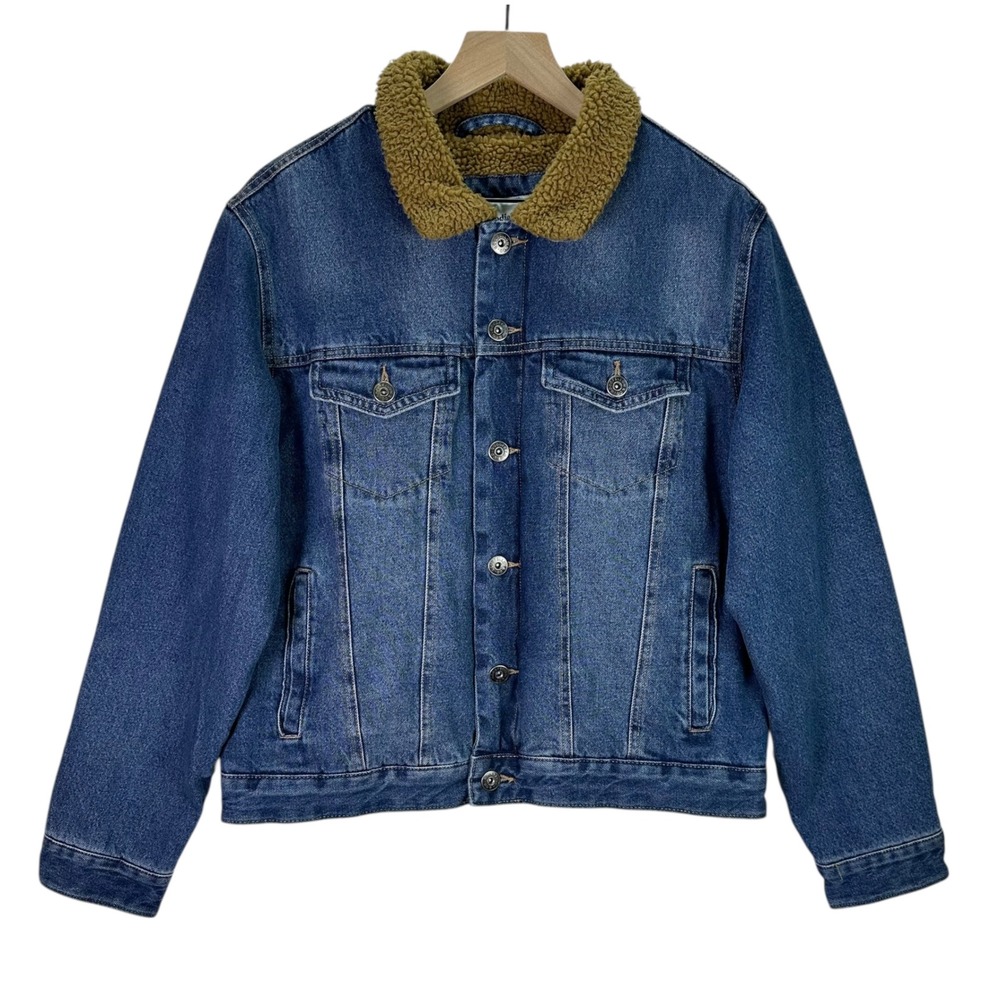 Goodfellow & Co Mens Sherpa Lined Denim Trucker Jacket Blue‎ Medium Jean Coat M